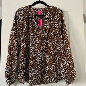 Lilly Pulitzer saige long sleeve silk top - chocolate my favorite spot